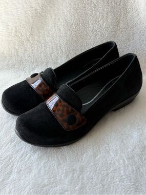 Dansko Black Suede Loafers with Tortoiseshell Accent Size 37